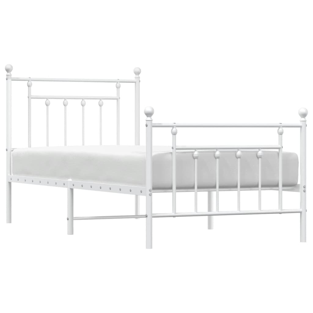 Cadre de lit métal sans matelas avec pied de lit blanc 90x200cm - XIOS
