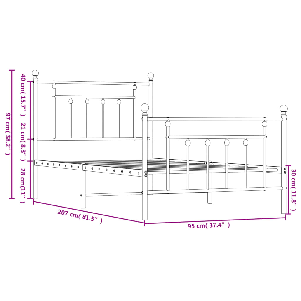 Cadre de lit métal sans matelas avec pied de lit blanc 90x200cm - XIOS