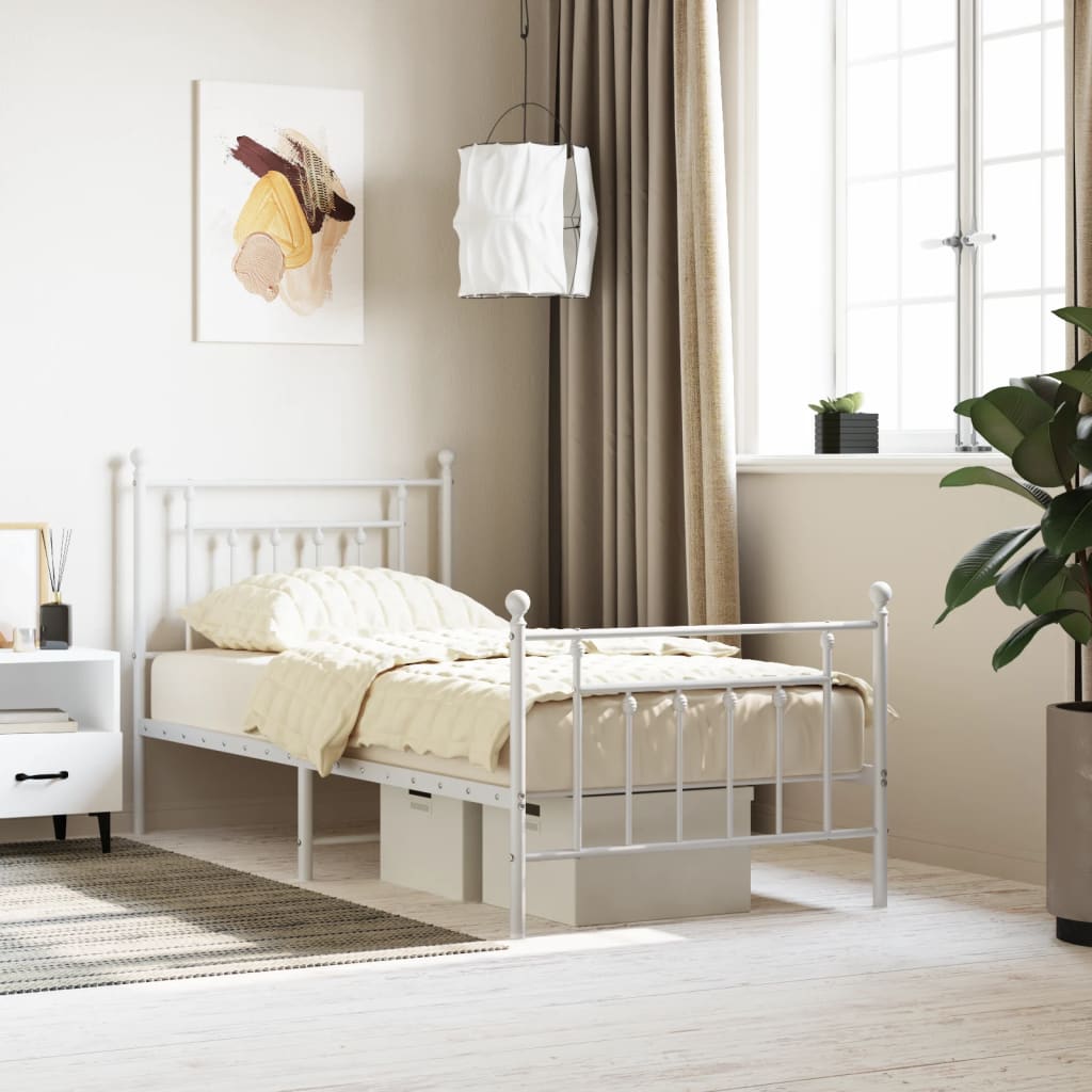 Cadre de lit métal sans matelas avec pied de lit blanc 90x200cm - XIOS
