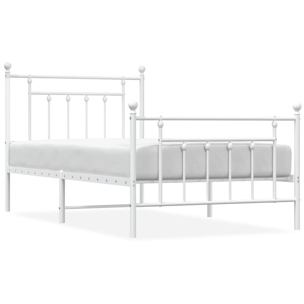 Cadre de lit métal sans matelas et pied de lit blanc 100x190 cm - XIOS