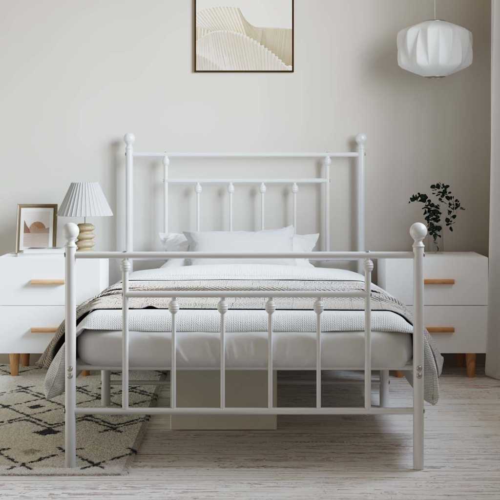 Cadre de lit métal sans matelas et pied de lit blanc 100x190 cm - XIOS