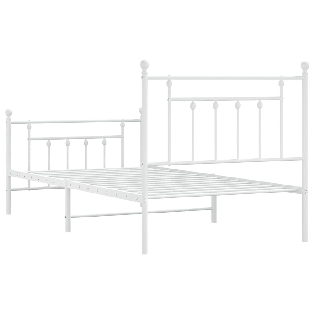 Cadre de lit métal sans matelas et pied de lit blanc 100x190 cm - XIOS