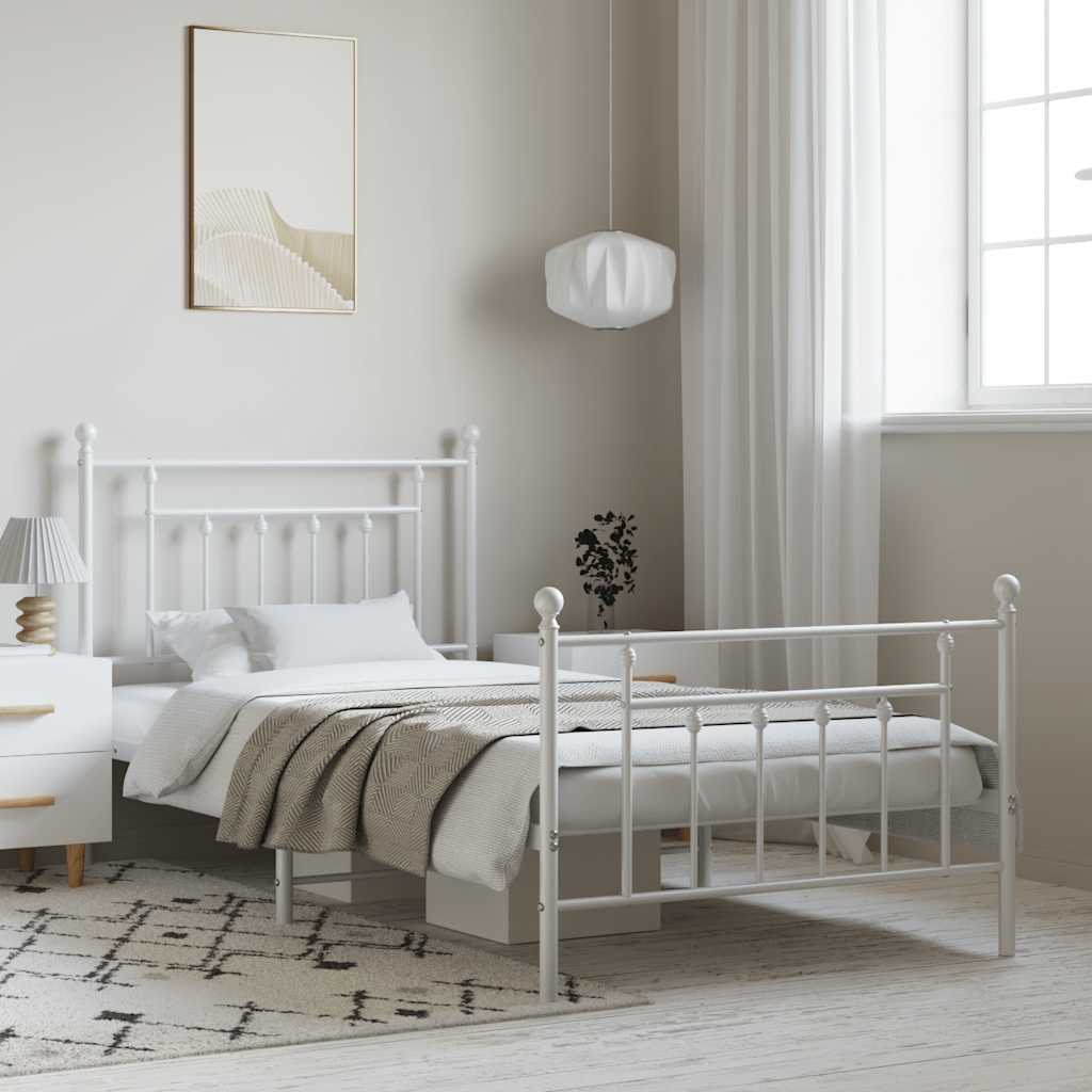Cadre de lit métal sans matelas et pied de lit blanc 100x190 cm - XIOS