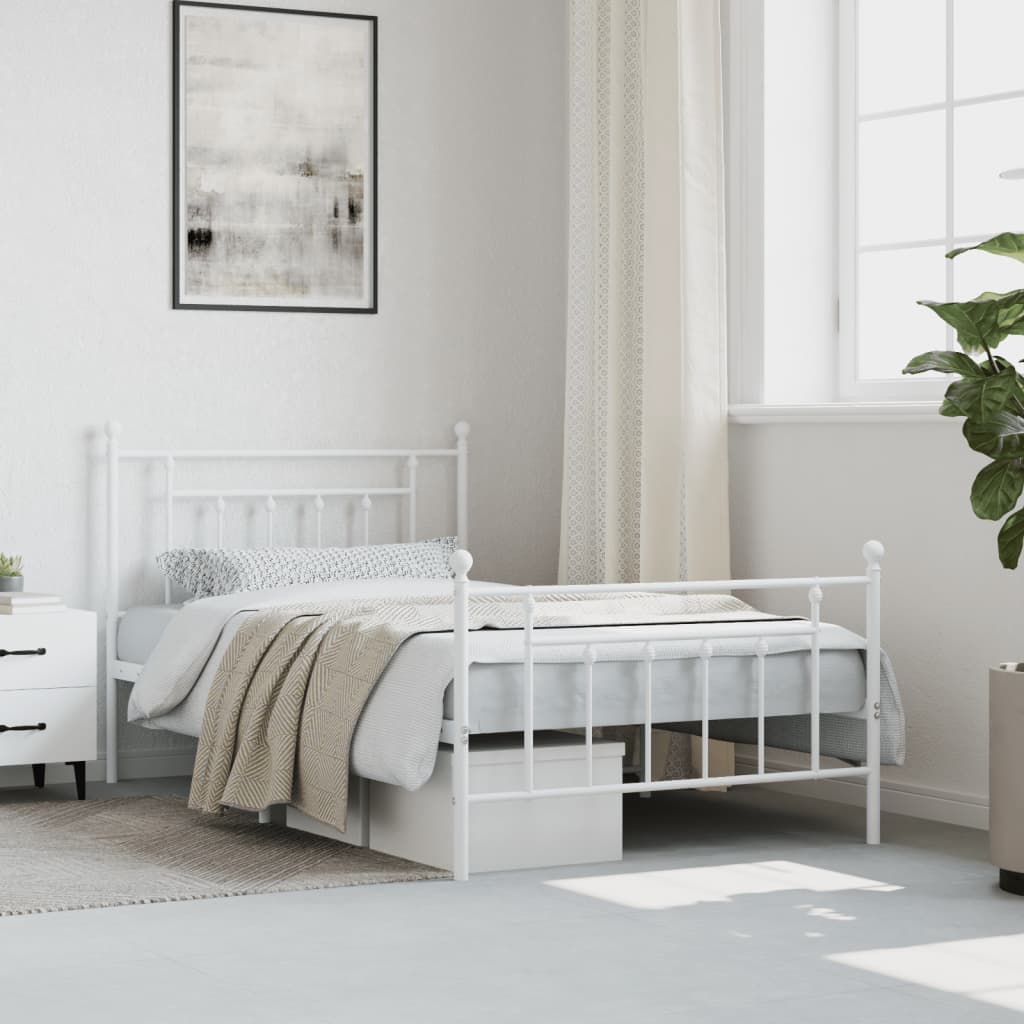 Cadre de lit métal sans matelas et pied de lit blanc 100x200 cm - XIOS