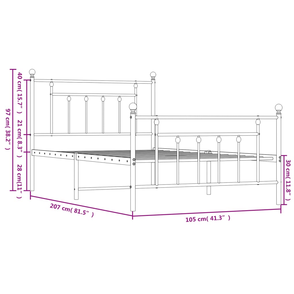 Cadre de lit métal sans matelas et pied de lit blanc 100x200 cm - XIOS