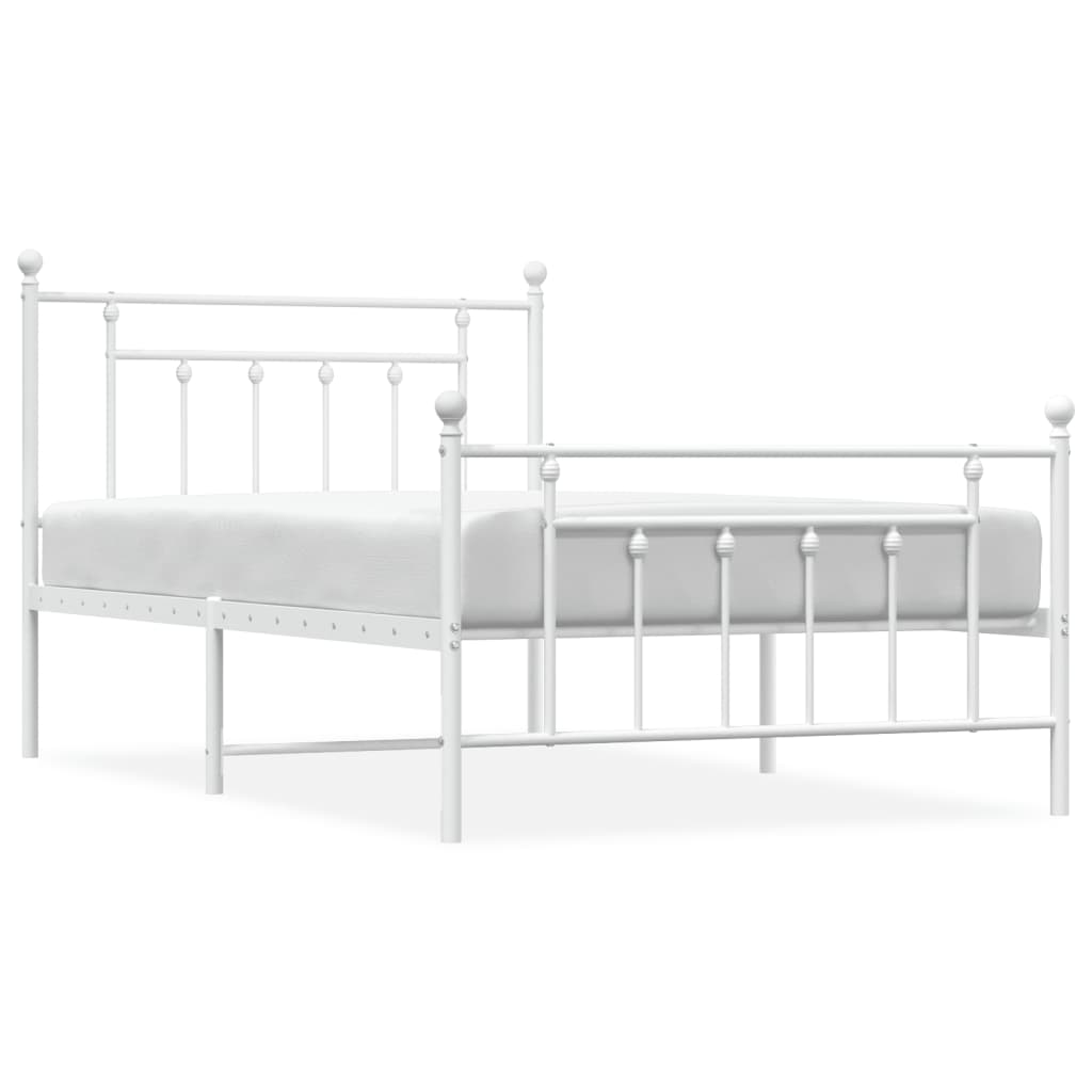 Cadre de lit métal sans matelas et pied de lit blanc 107x203 cm - XIOS
