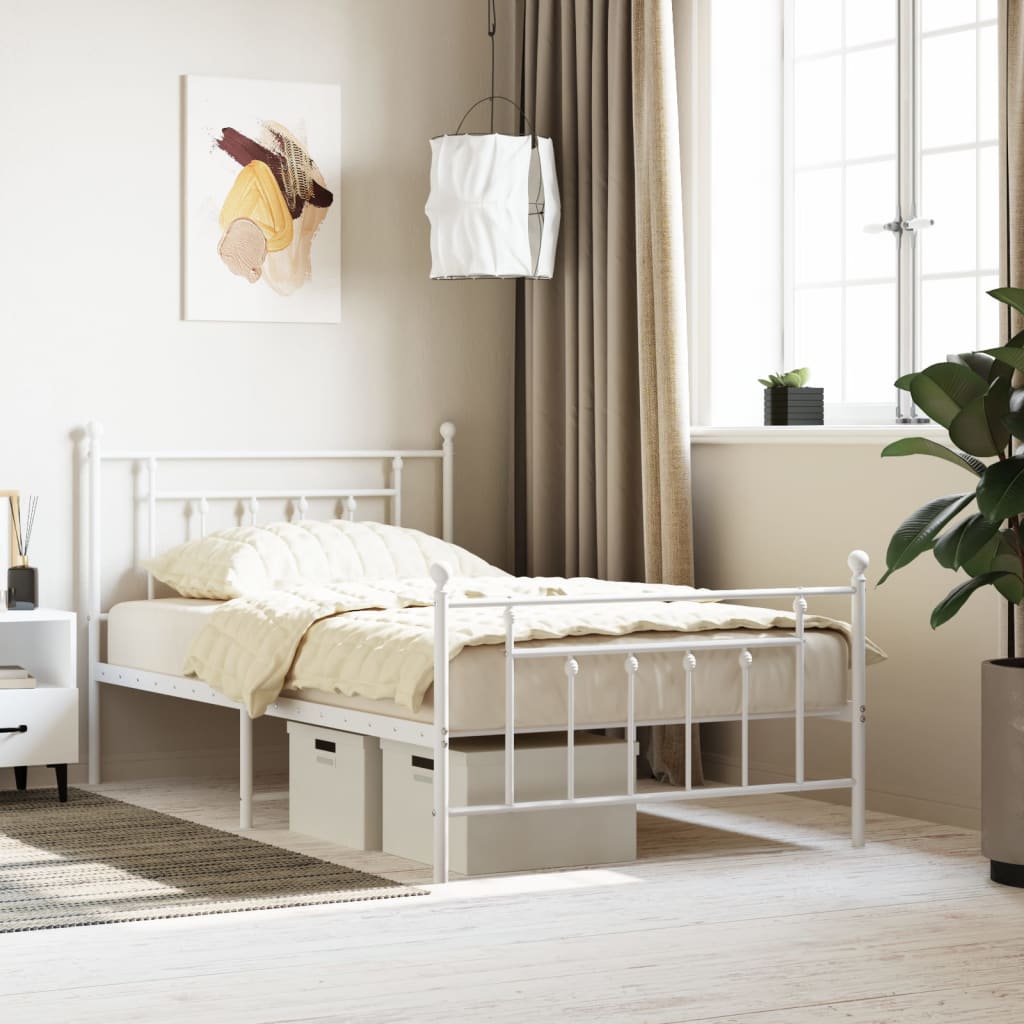 Cadre de lit métal sans matelas et pied de lit blanc 107x203 cm - XIOS