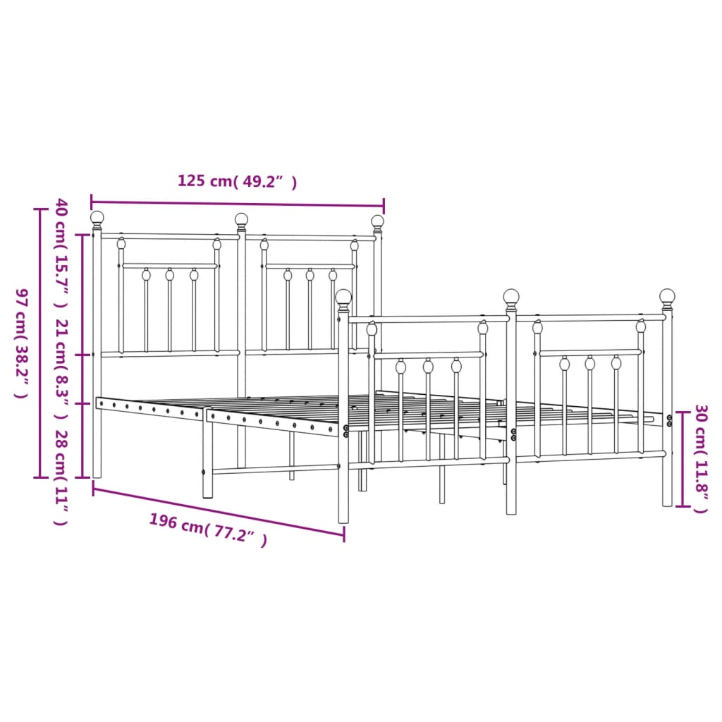 Cadre de lit métal sans matelas et pied de lit blanc 120x190 cm - XIOS
