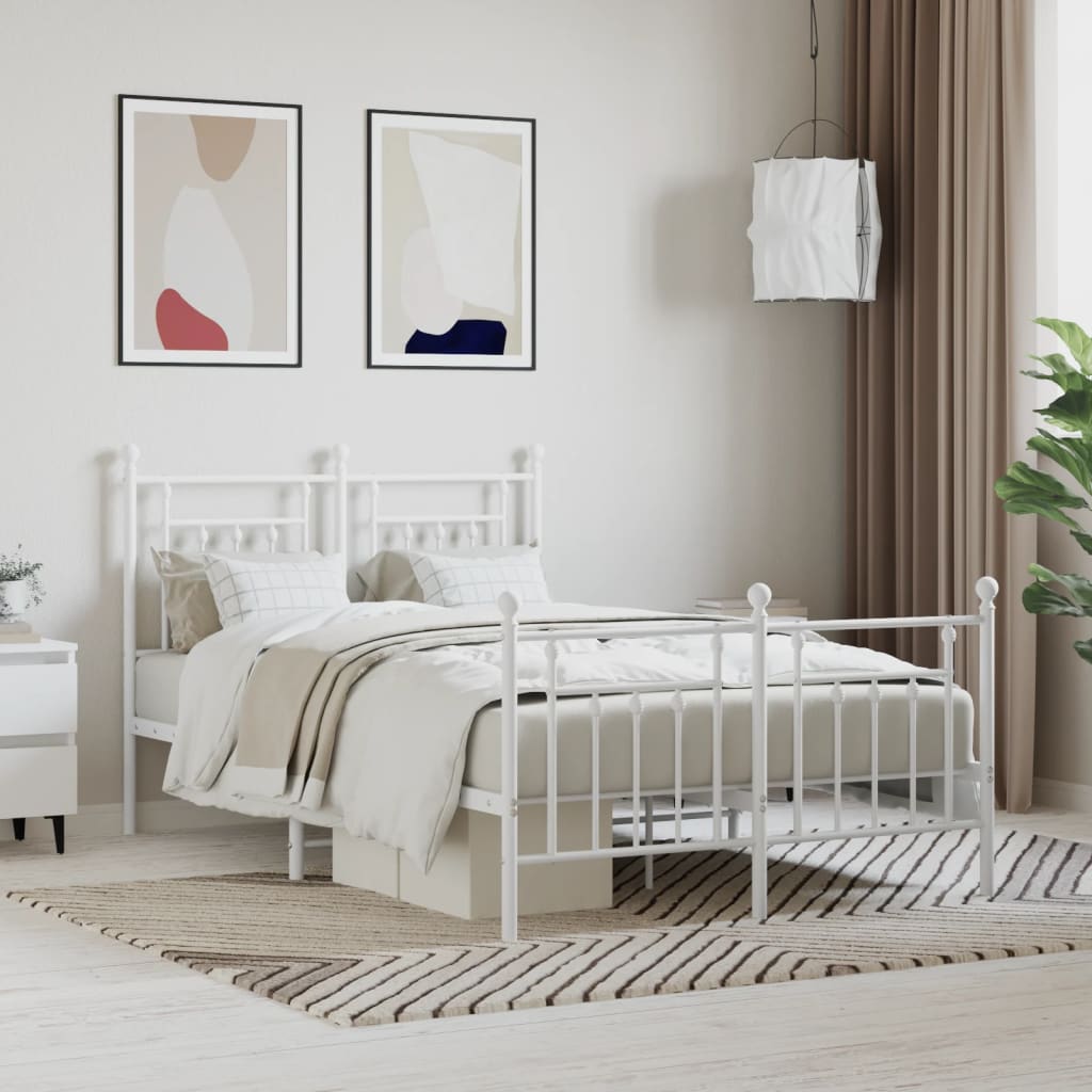 Cadre de lit métal sans matelas et pied de lit blanc 120x200 cm - XIOS