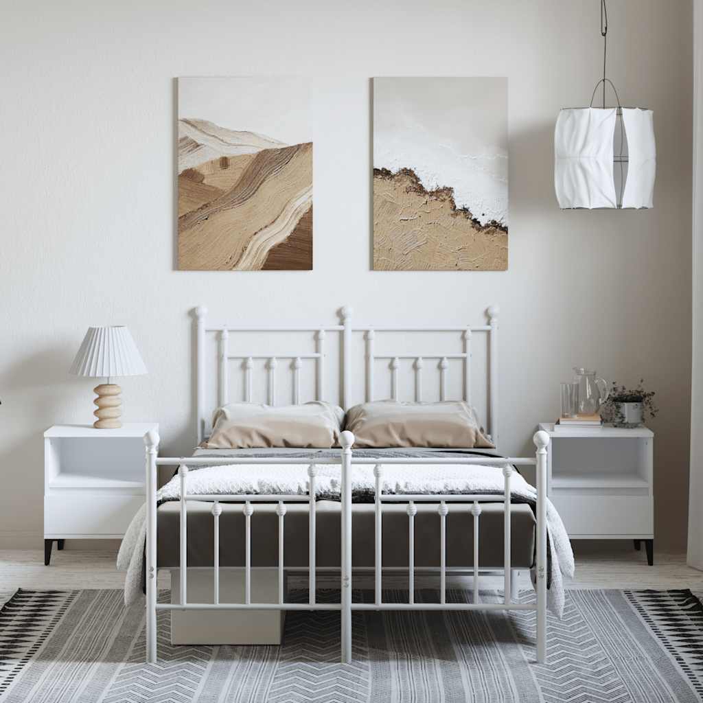 Cadre de lit métal sans matelas et pied de lit blanc 135x190 cm - XIOS