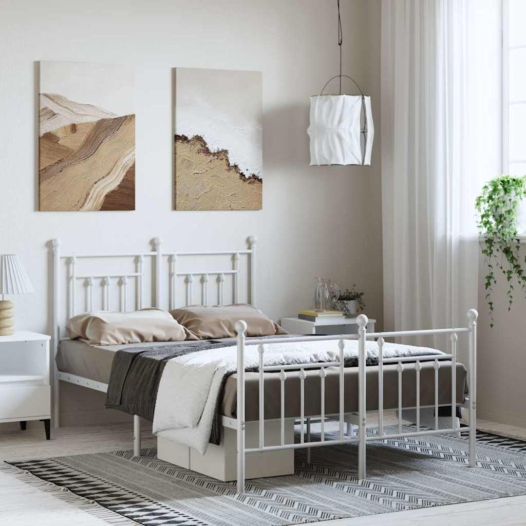 Cadre de lit métal sans matelas et pied de lit blanc 135x190 cm - XIOS