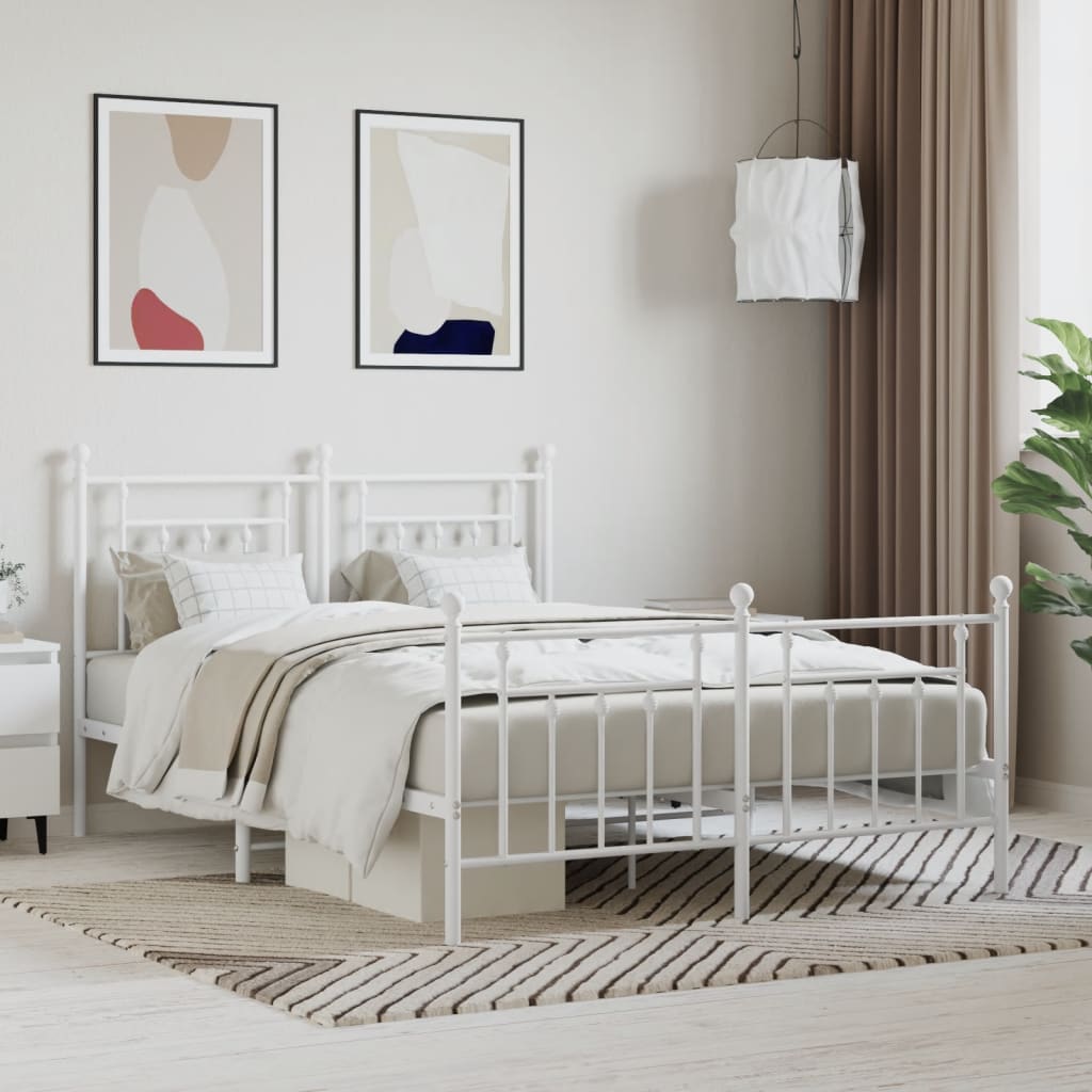 Cadre de lit métal sans matelas et pied de lit blanc 140x190 cm - XIOS