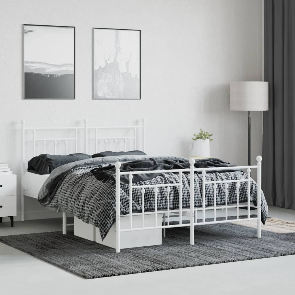 Cadre de lit métal sans matelas et pied de lit blanc 140x200 cm - XIOS