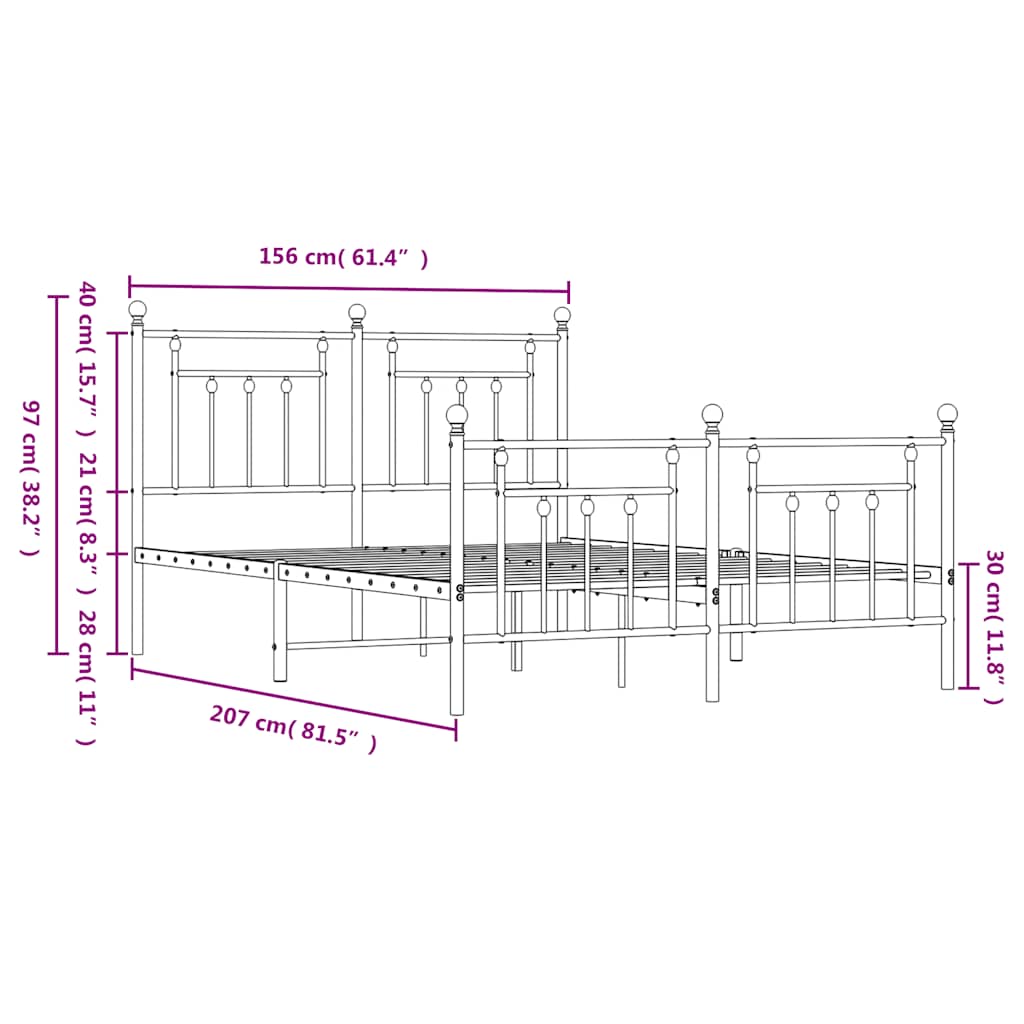Cadre de lit métal sans matelas et pied de lit blanc 150x200 cm - XIOS