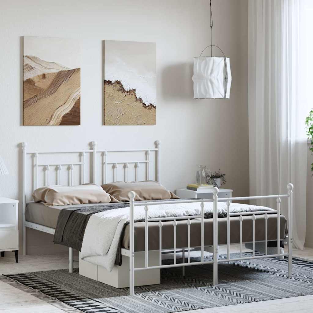 Cadre de lit métal sans matelas et pied de lit blanc 150x200 cm - XIOS
