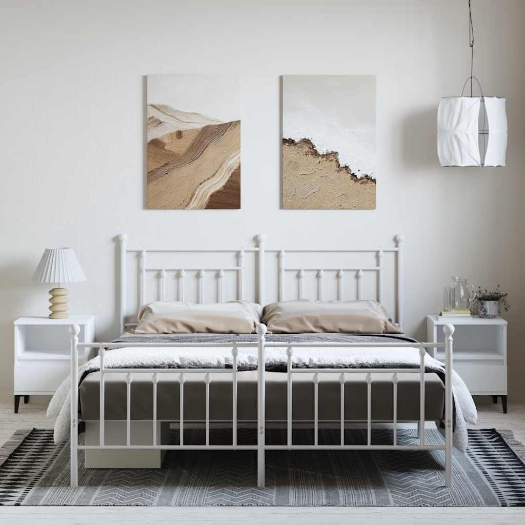 Cadre de lit métal sans matelas et pied de lit blanc 183x213 cm - XIOS