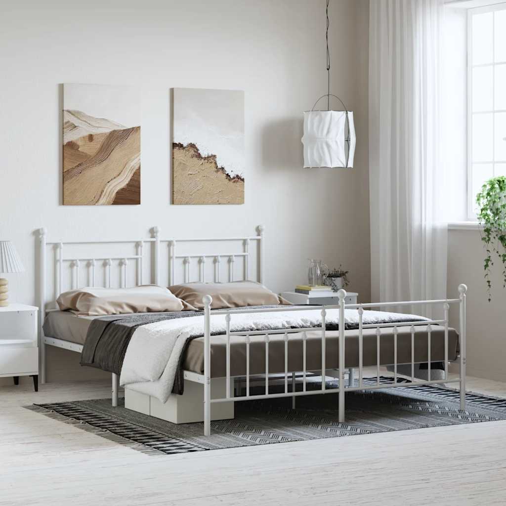 Cadre de lit métal sans matelas et pied de lit blanc 183x213 cm - XIOS