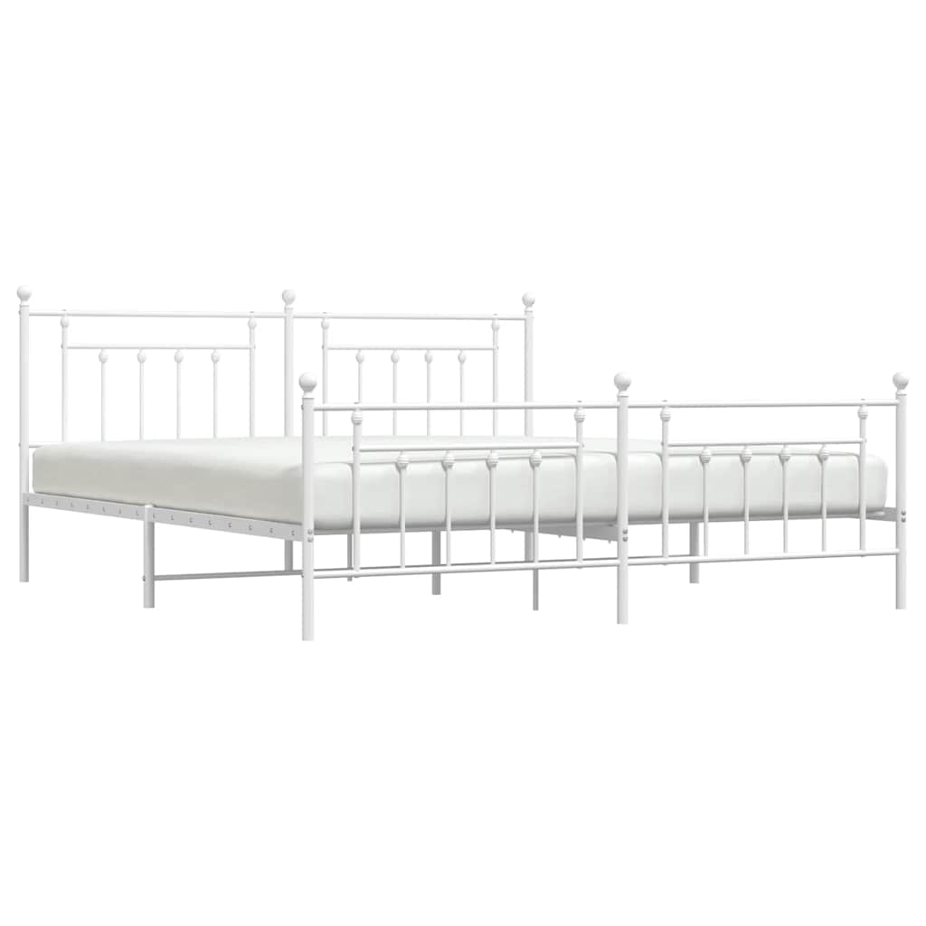 Cadre de lit métal sans matelas et pied de lit blanc 193x203 cm - XIOS