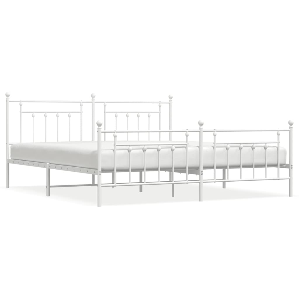 Cadre de lit métal sans matelas et pied de lit blanc 200x200 cm - XIOS