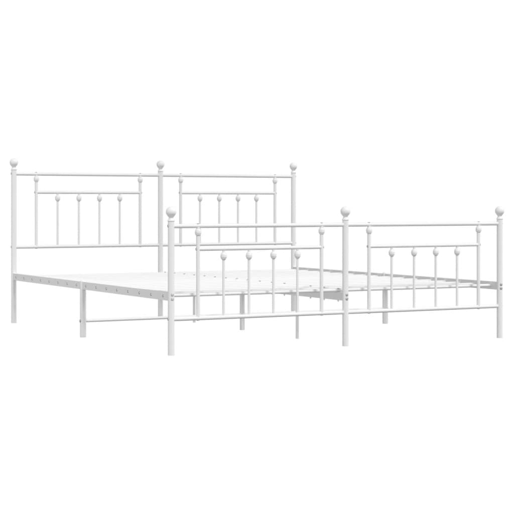 Cadre de lit métal sans matelas et pied de lit blanc 200x200 cm - XIOS