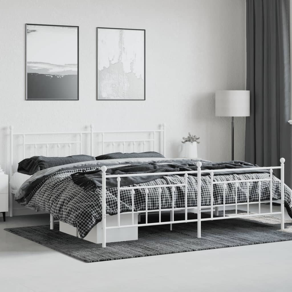Cadre de lit métal sans matelas et pied de lit blanc 200x200 cm - XIOS