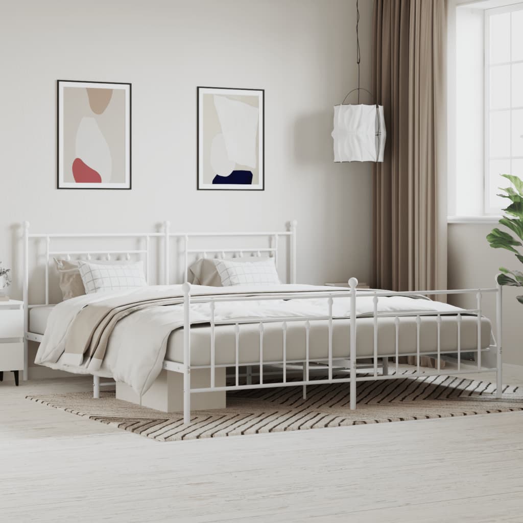 Cadre de lit métal sans matelas et pied de lit blanc 200x200 cm - XIOS