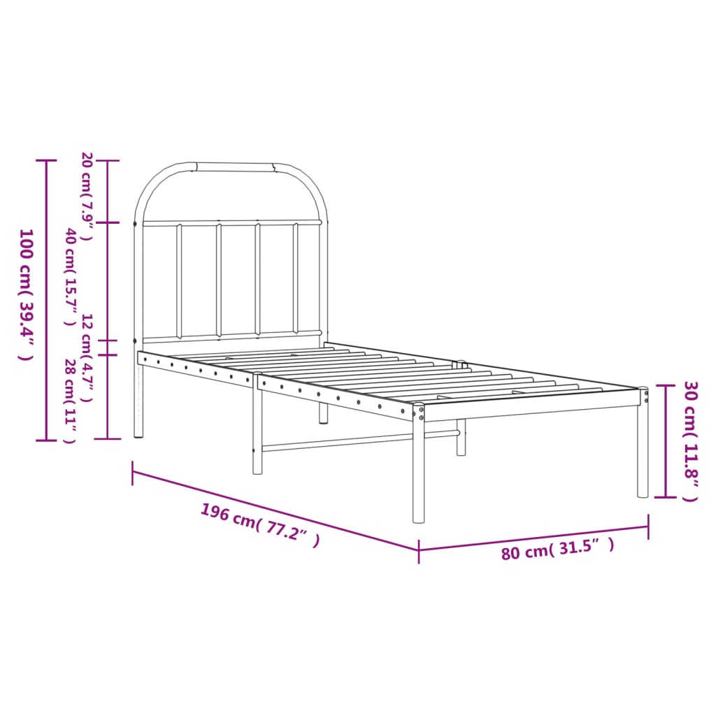 Cadre de lit métal sans matelas avec tête de lit noir 75x190 cm - XIOS