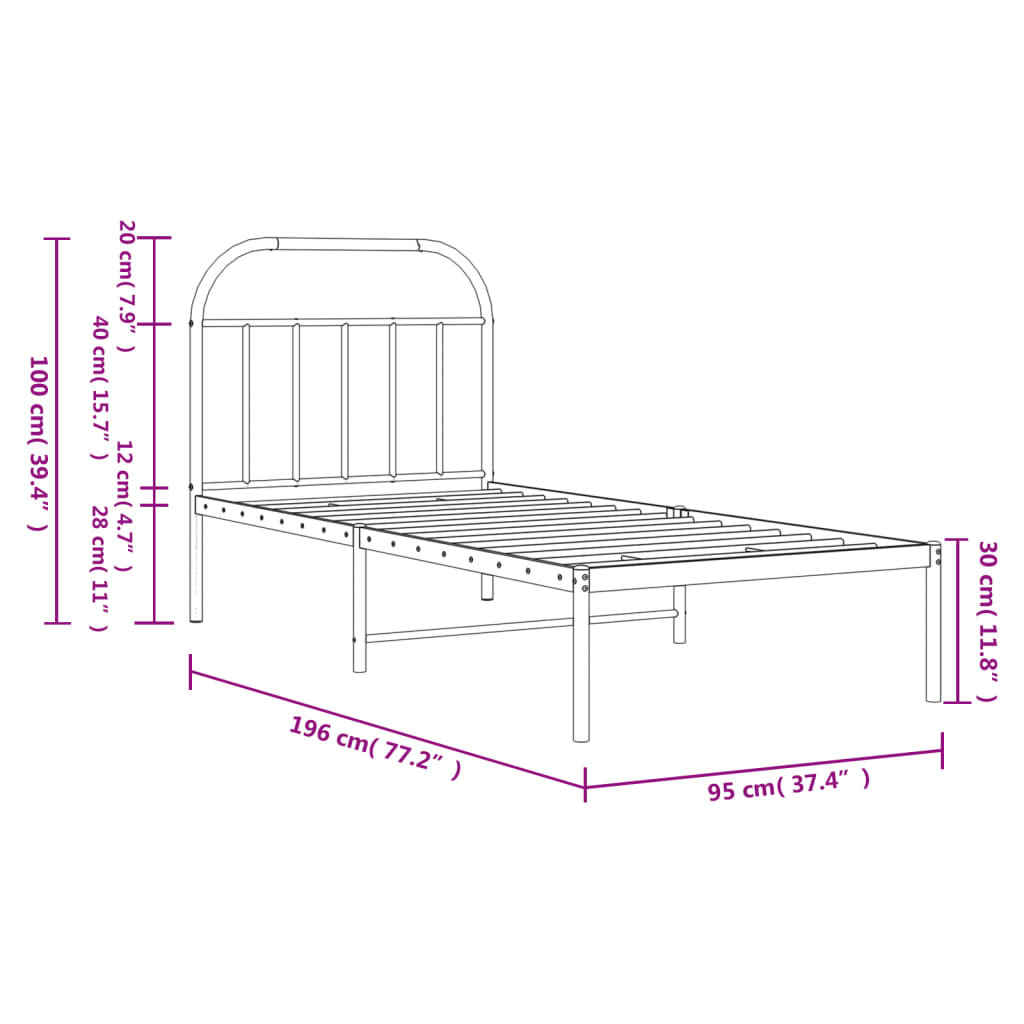 Cadre de lit métal sans matelas avec tête de lit noir 90x190 cm - XIOS