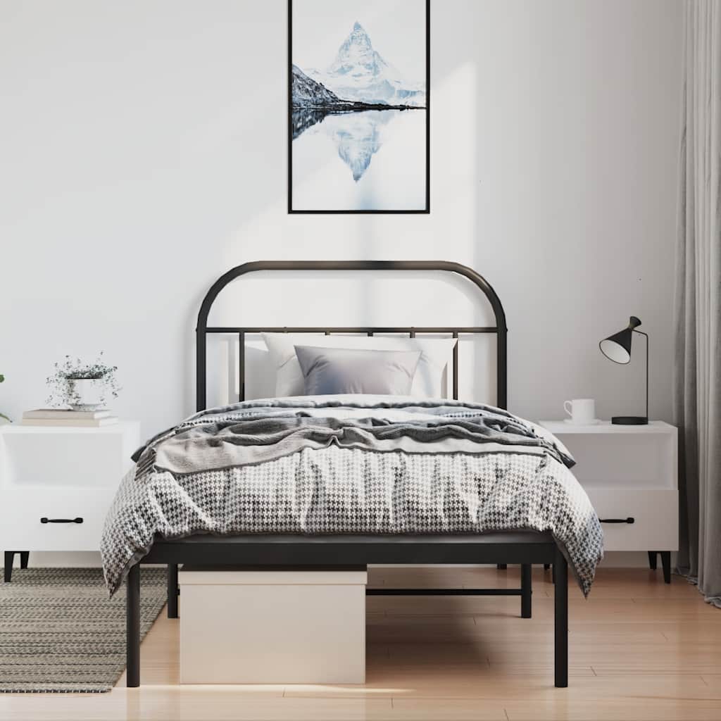 Cadre de lit métal sans matelas avec tête de lit noir 100x190cm - XIOS