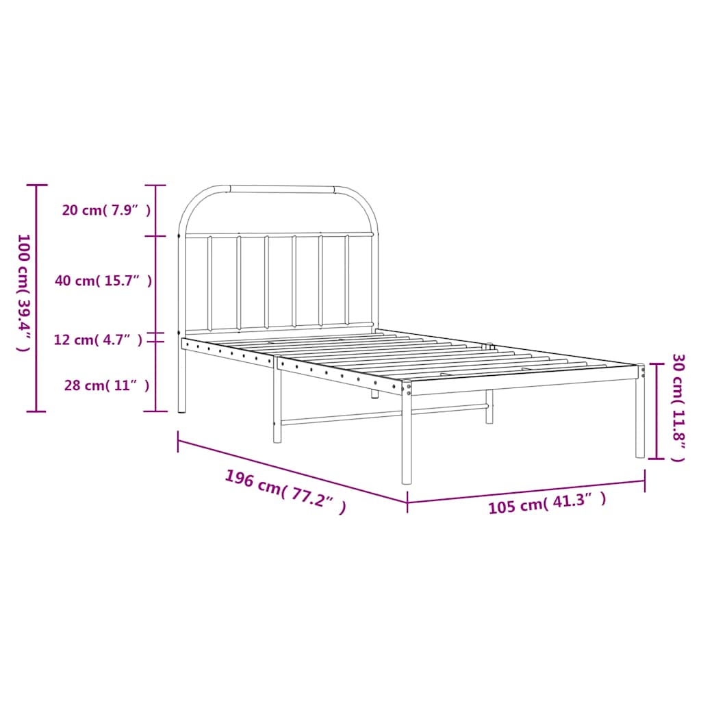 Cadre de lit métal sans matelas avec tête de lit noir 100x190cm - XIOS