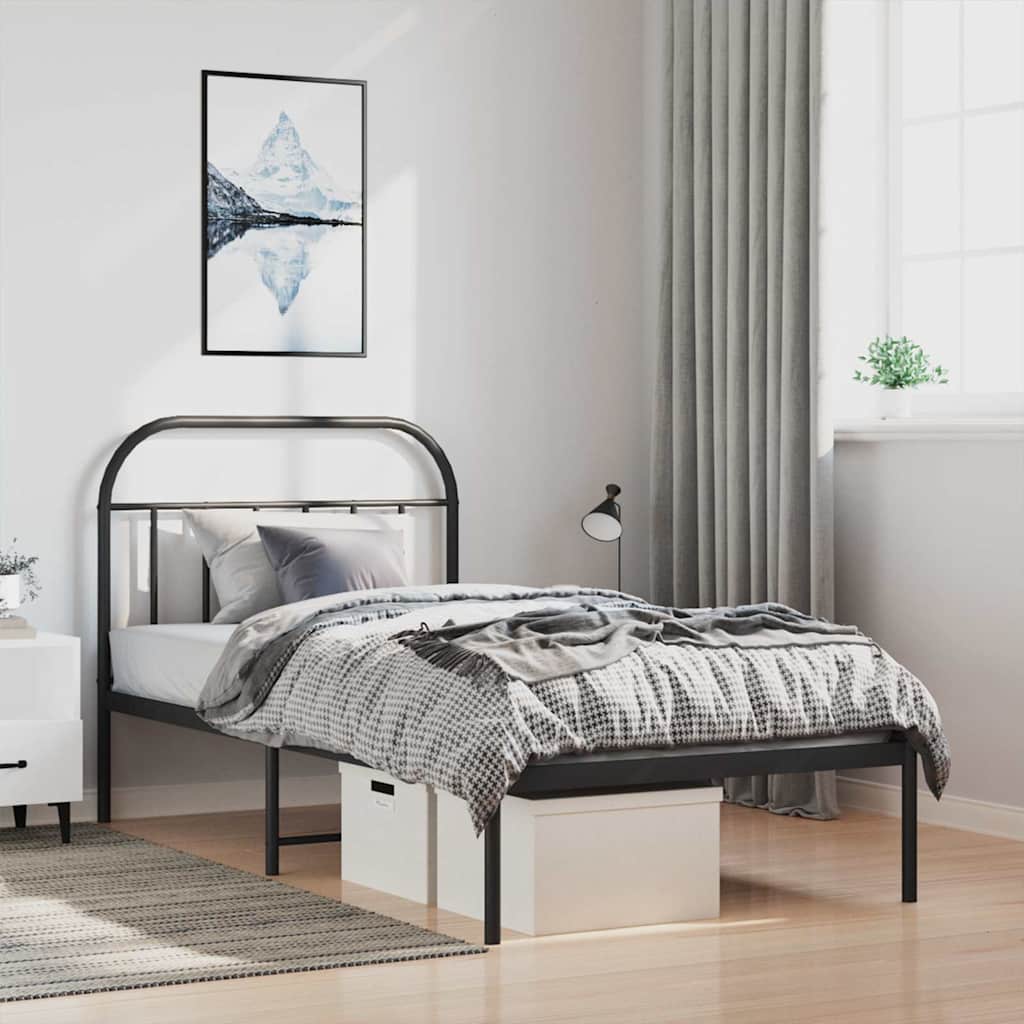 Cadre de lit métal sans matelas avec tête de lit noir 100x200cm - XIOS