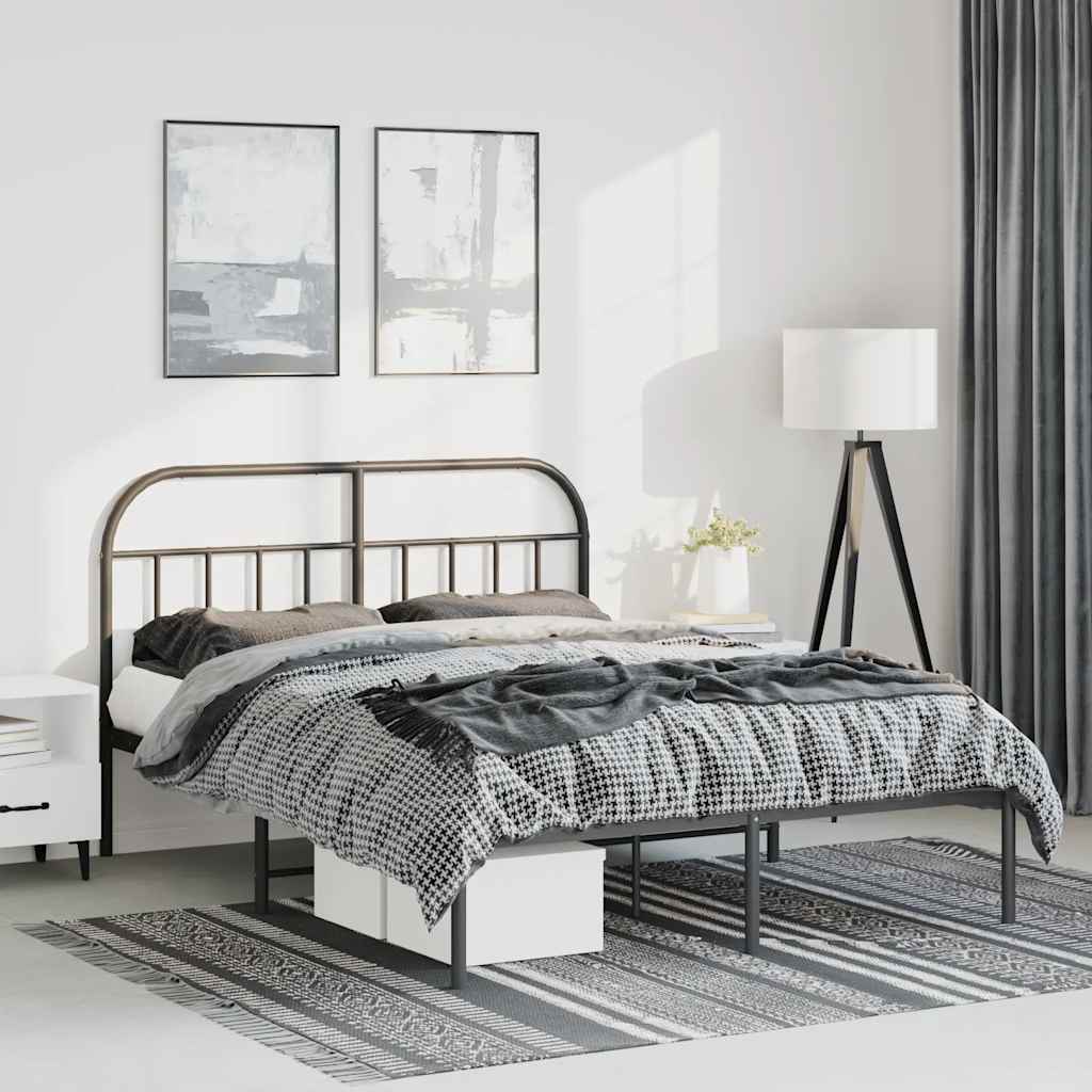 Cadre de lit métal sans matelas avec tête de lit noir 135x190cm - XIOS