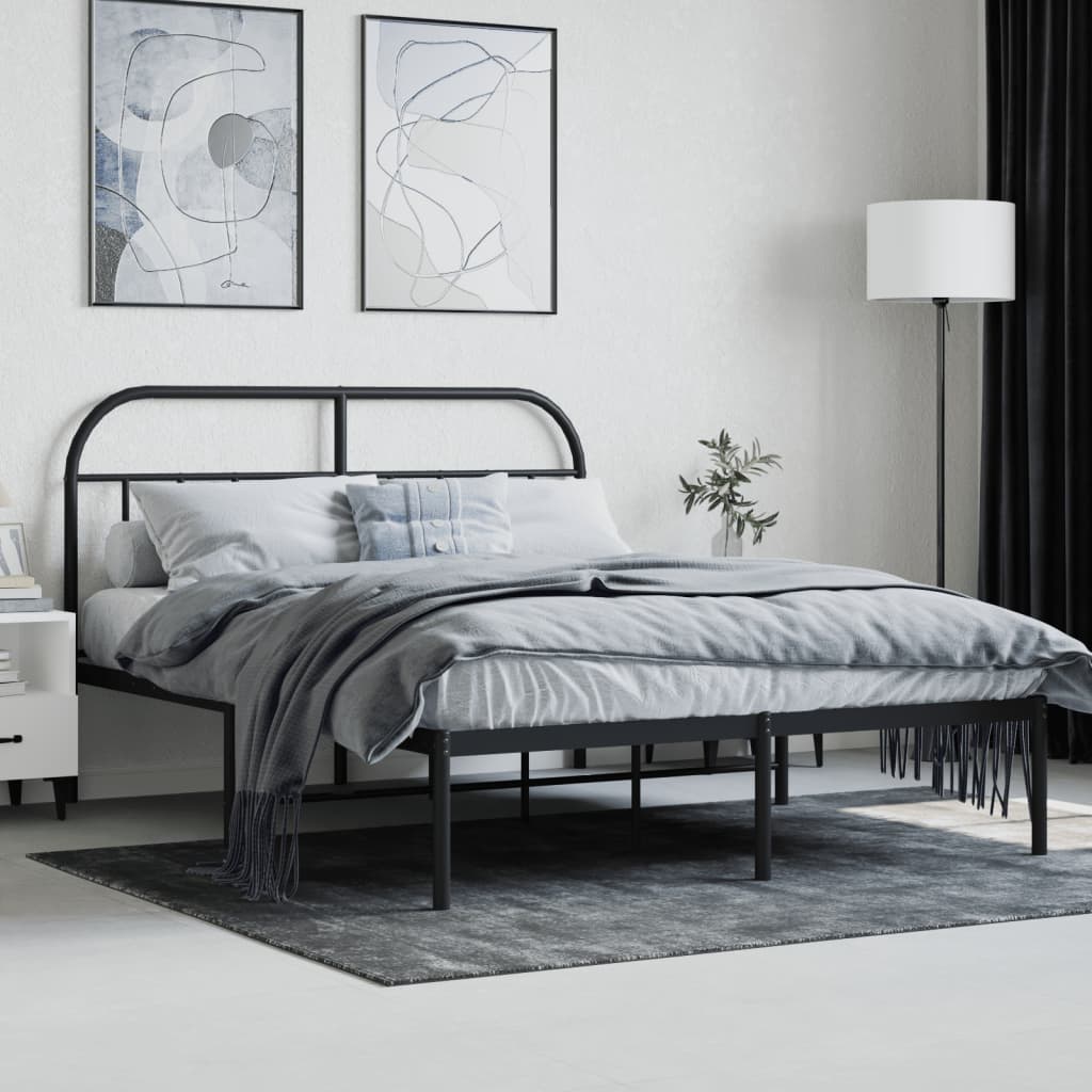 Cadre de lit métal sans matelas avec tête de lit noir 140x190cm - XIOS