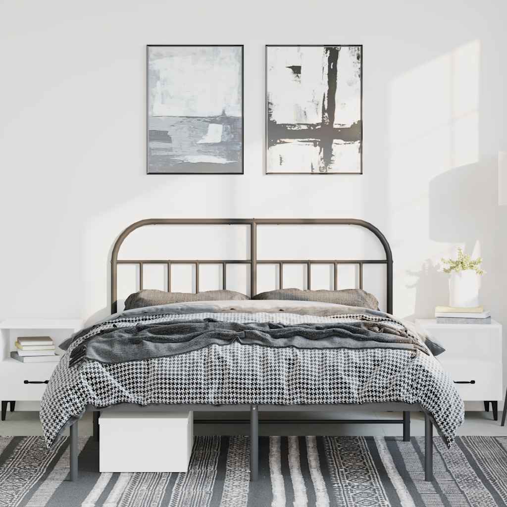 Cadre de lit métal sans matelas avec tête de lit noir 150x200cm - XIOS