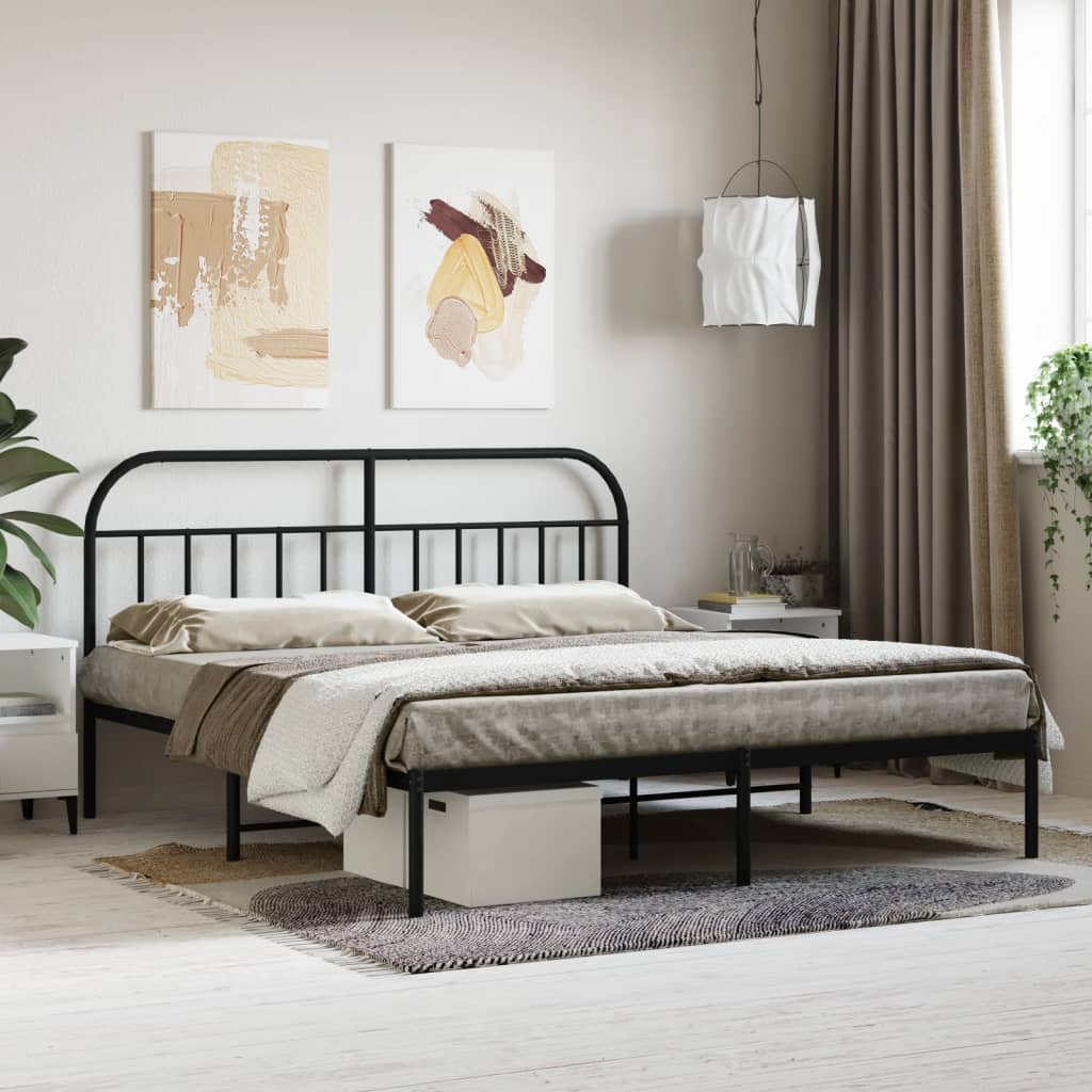 Cadre de lit métal sans matelas et tête de lit noir 180x200 cm - XIOS