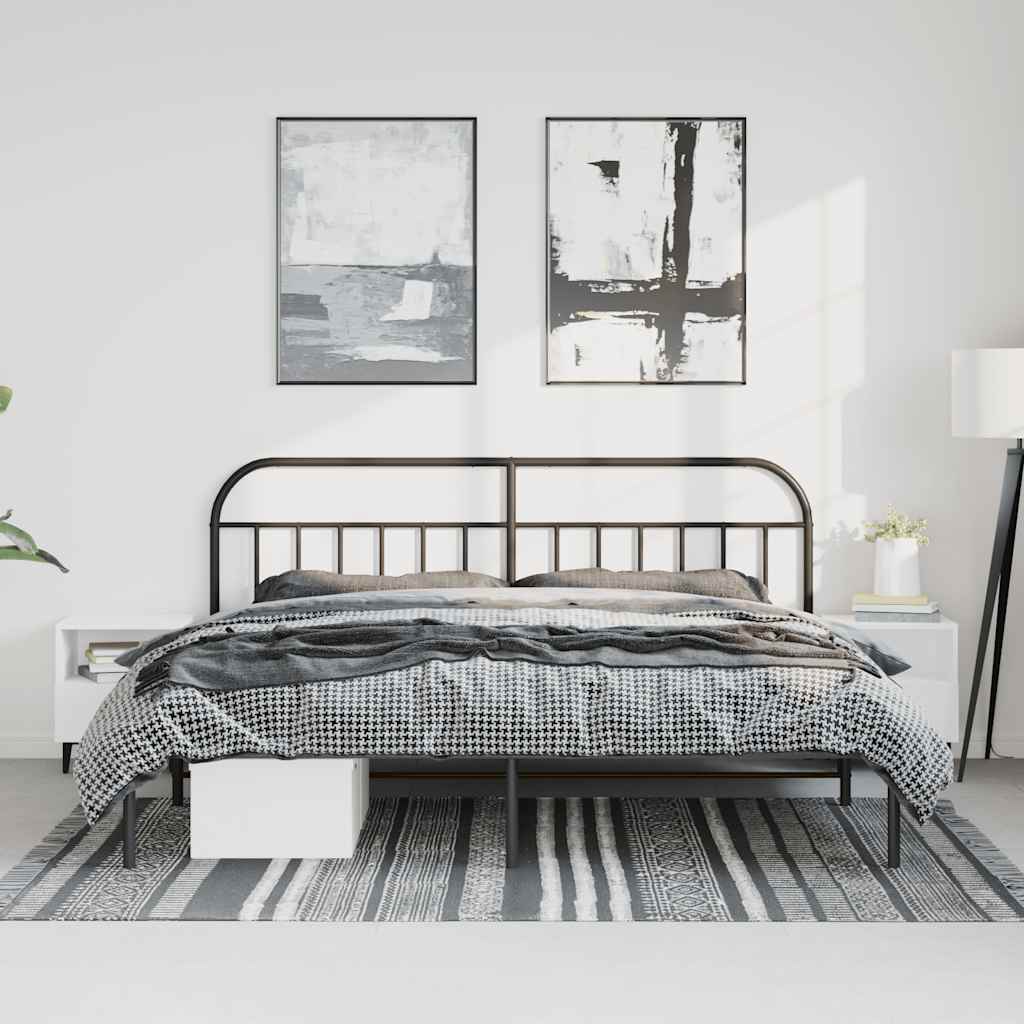 Cadre de lit métal sans matelas avec tête de lit noir 183x213cm - XIOS