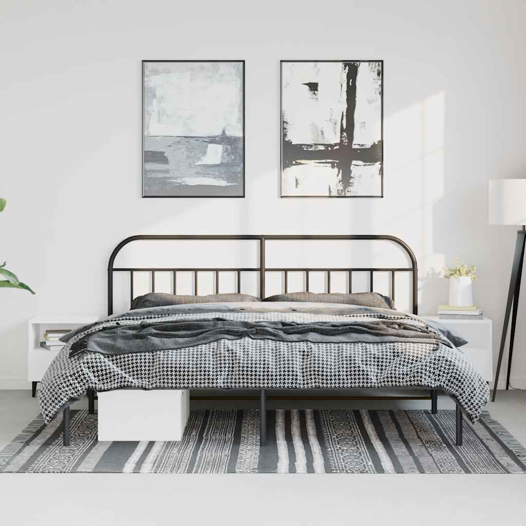 Cadre de lit métal sans matelas avec tête de lit noir 193x203cm - XIOS
