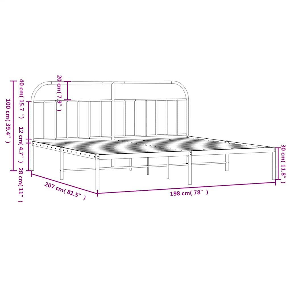 Cadre de lit métal sans matelas avec tête de lit noir 193x203cm - XIOS