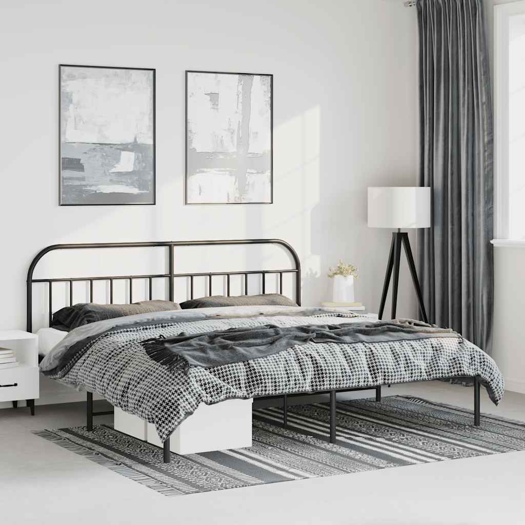 Cadre de lit métal sans matelas avec tête de lit noir 193x203cm - XIOS