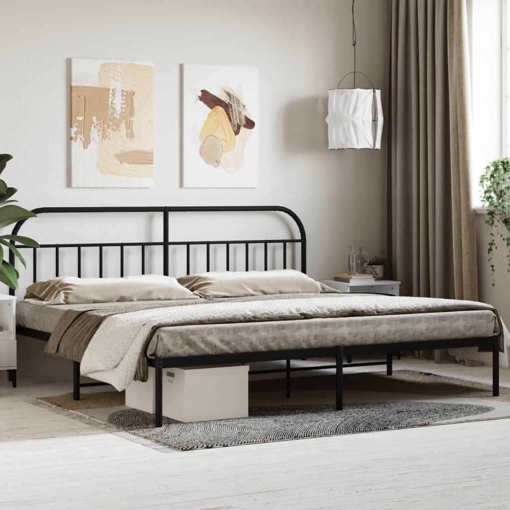 Cadre de lit métal sans matelas avec tête de lit noir 200x200cm - XIOS