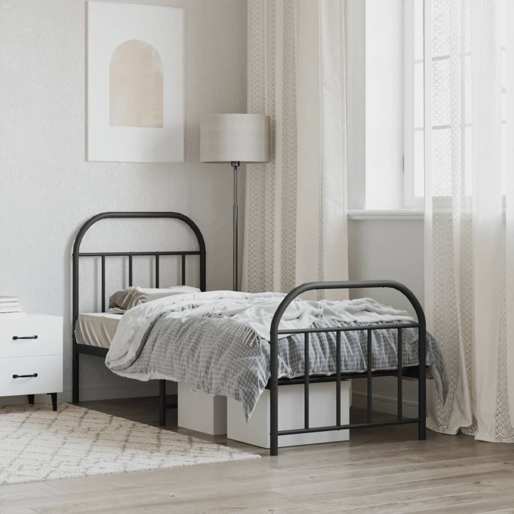 Cadre de lit métal sans matelas avec pied de lit noir 75x190 cm - XIOS