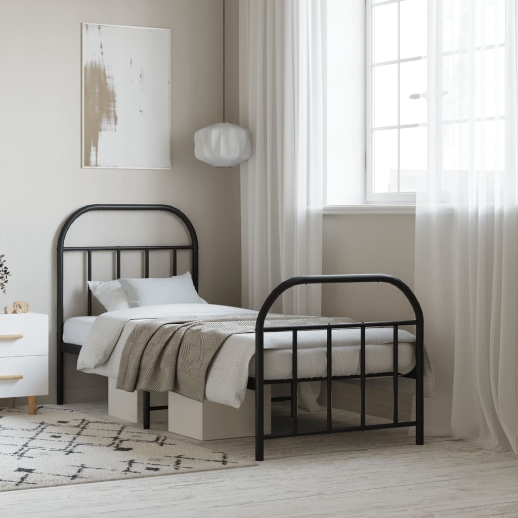 Cadre de lit métal sans matelas avec pied de lit noir 75x190 cm - XIOS