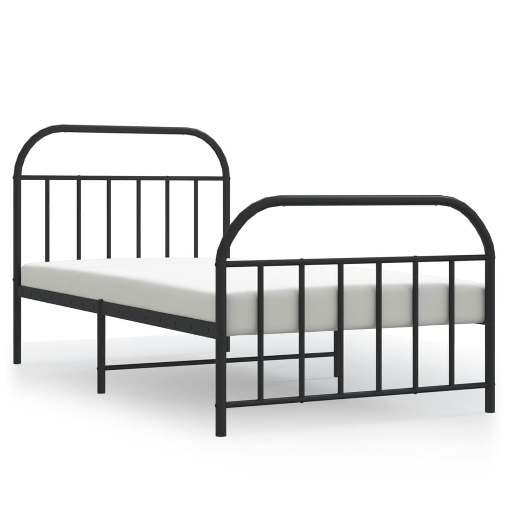 Cadre de lit métal sans matelas avec pied de lit noir 107x203cm - XIOS