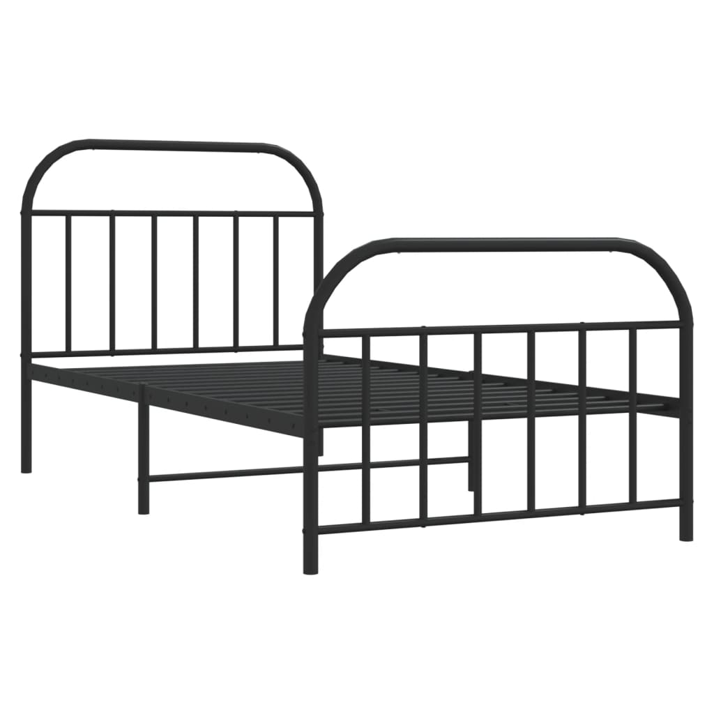 Cadre de lit métal sans matelas avec pied de lit noir 107x203cm - XIOS