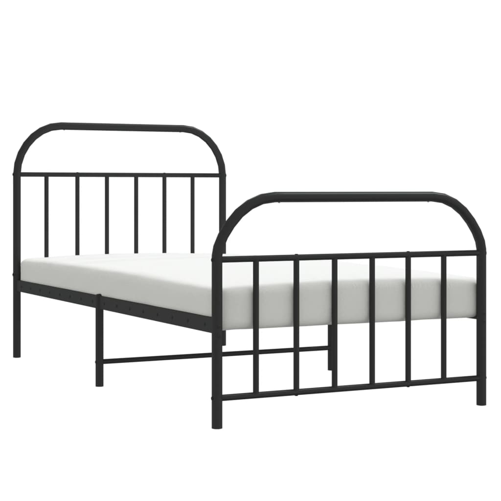 Cadre de lit métal sans matelas avec pied de lit noir 107x203cm - XIOS