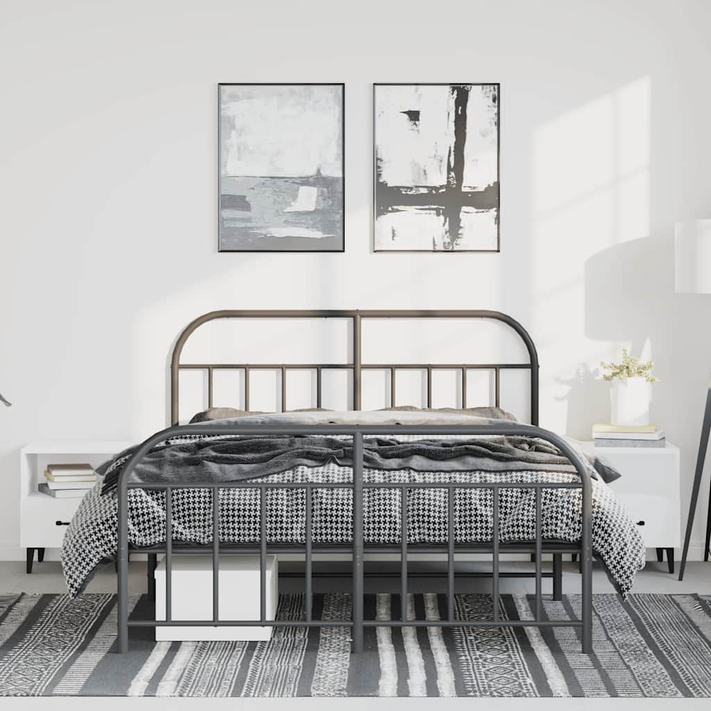Cadre de lit métal sans matelas avec pied de lit noir 135x190cm - XIOS