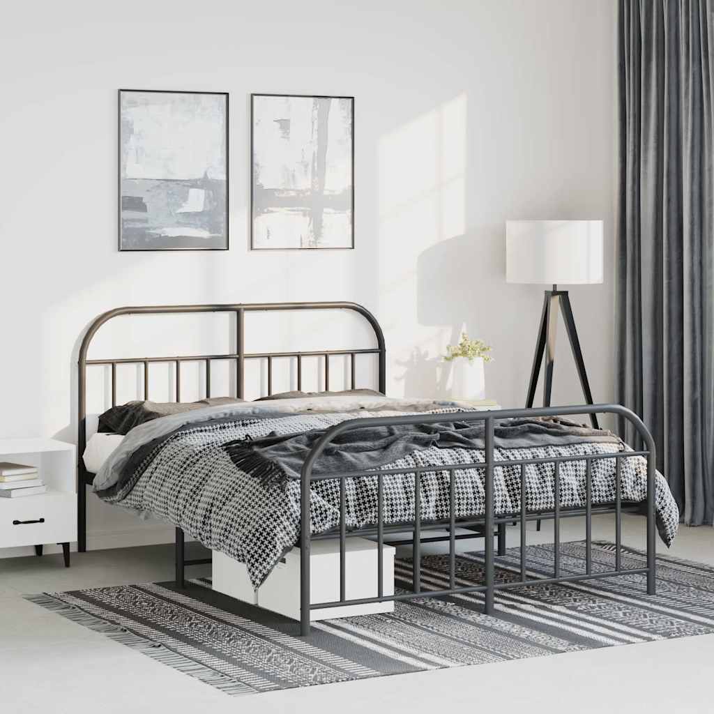 Cadre de lit métal sans matelas avec pied de lit noir 135x190cm - XIOS