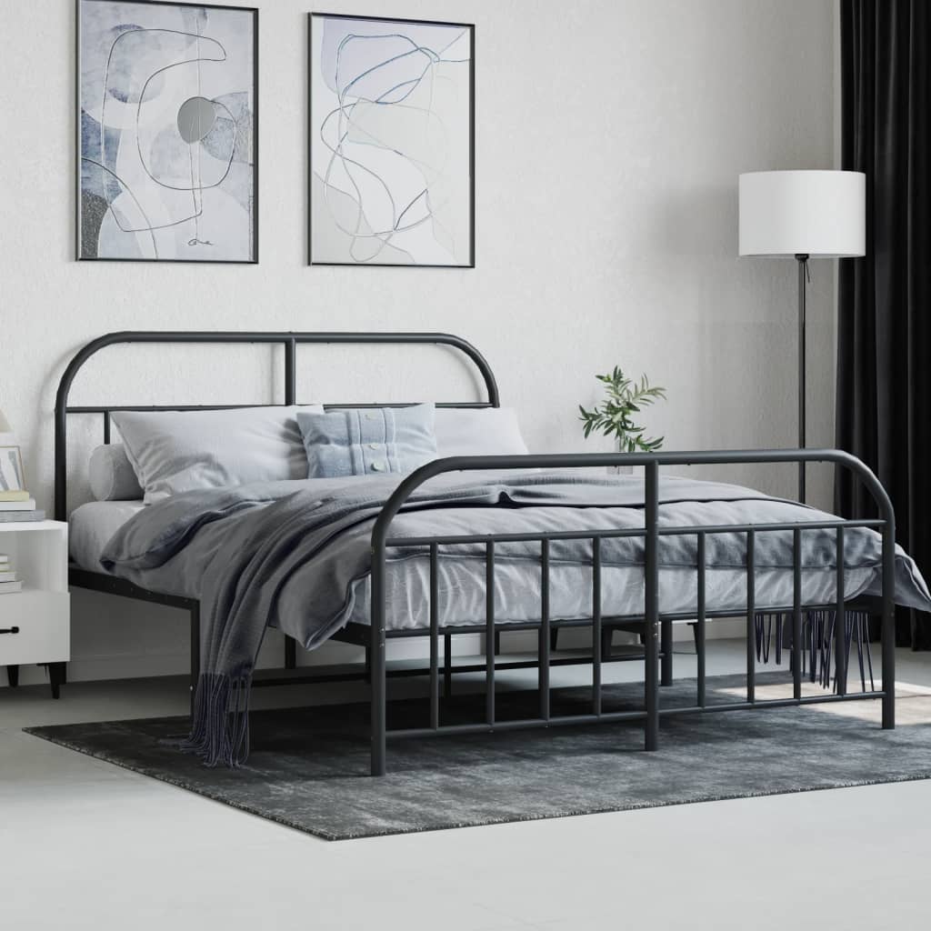 Cadre de lit métal sans matelas avec pied de lit noir 140x200cm - XIOS
