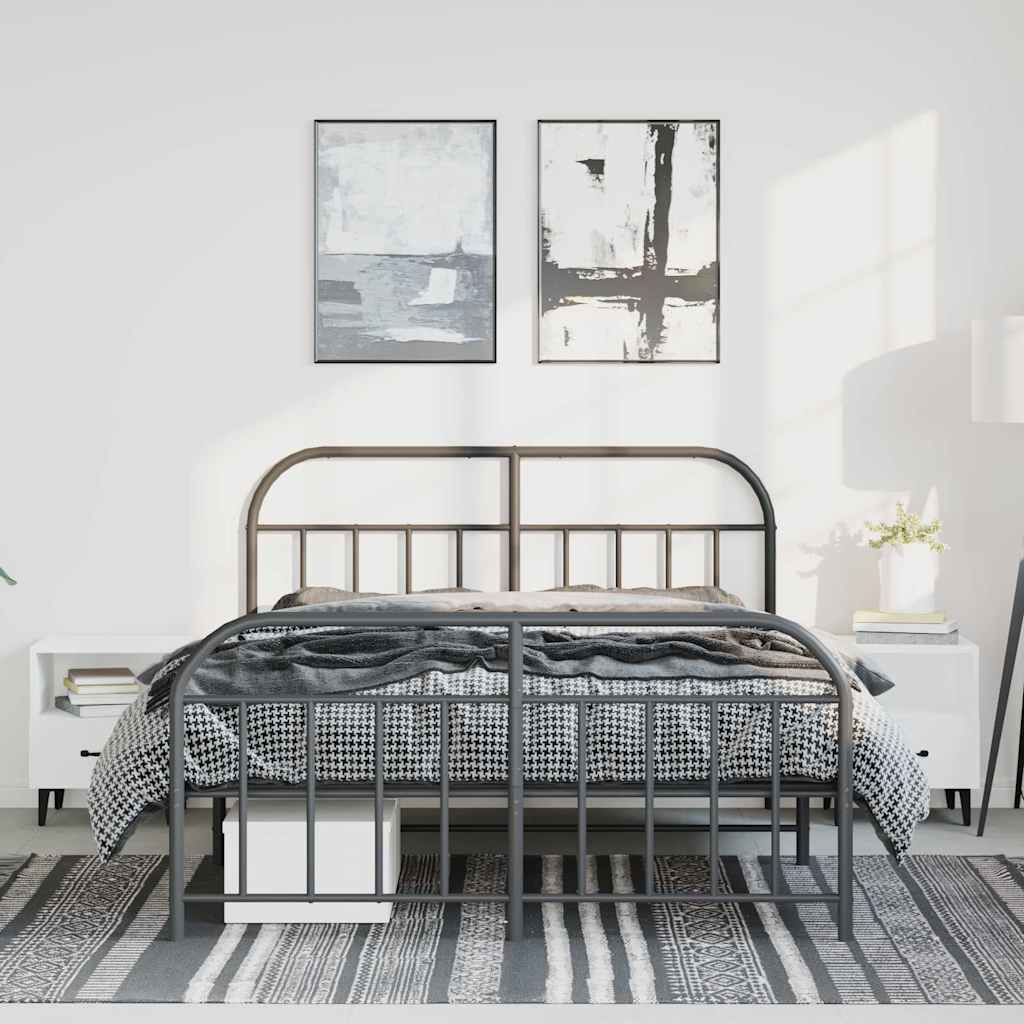 Cadre de lit métal sans matelas avec pied de lit noir 150x200cm - XIOS