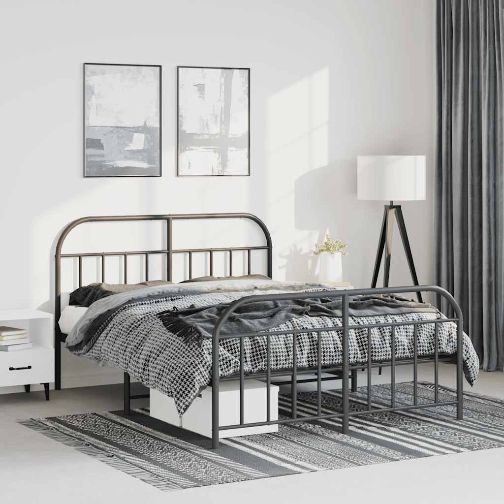 Cadre de lit métal sans matelas avec pied de lit noir 150x200cm - XIOS